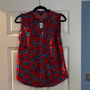Ann Taylor Red and Blue Floral Sleeveless Blouse